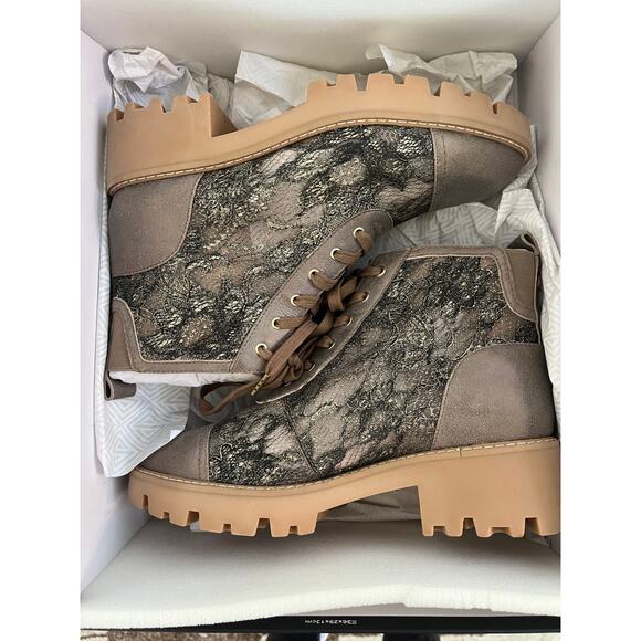 NEW Donald Pliner Eliaa Light Bronze Lace Lug Sole Boots sz 9.5 Boho Glam Sheer - Picture 5 of 11